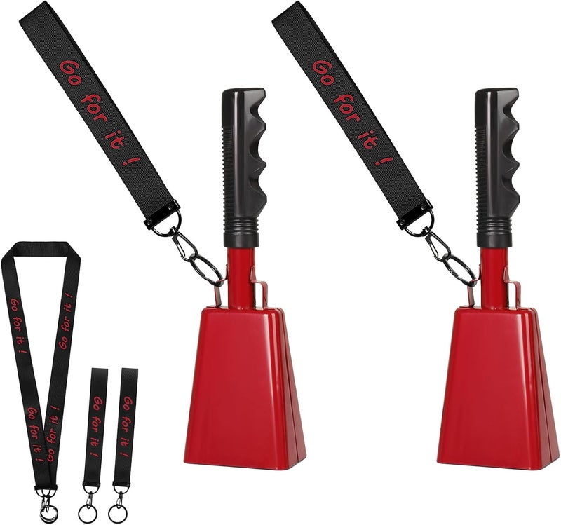 Mardili 10 Inch Cowbells with Handle, Cheering Bell Noice Maker for Sporting Events-Football Games, Stadiums, Chimes Percussion Musical Instruments Call Bell Alarm 2 Pack (red) - Image 1